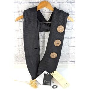 NWTAGS!😍Pure Hand Knit Cotton Scarf Warm Soft Cozy Black Classic Wooden Buttons